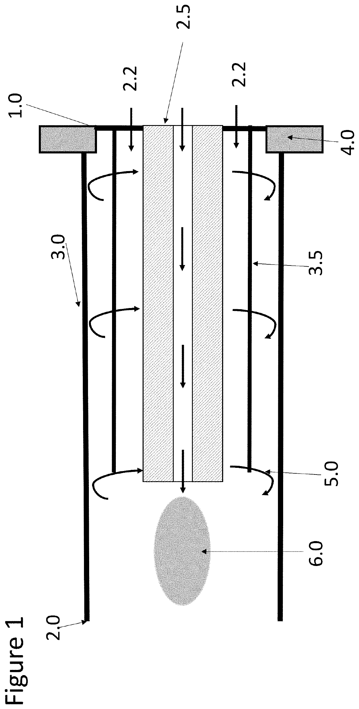 Inductively coupled plasma torch with reverse vortex flow and method of operation