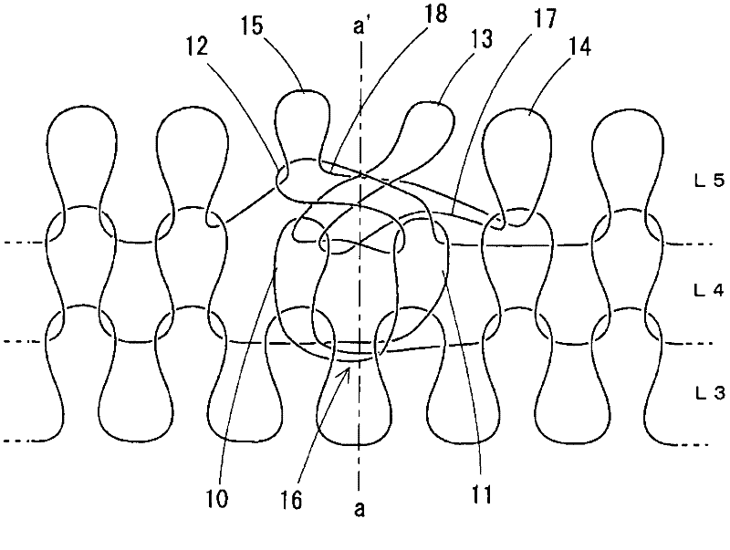 Knitting method and knitted fabric of knitted fabric having a V-shaped neck point corner