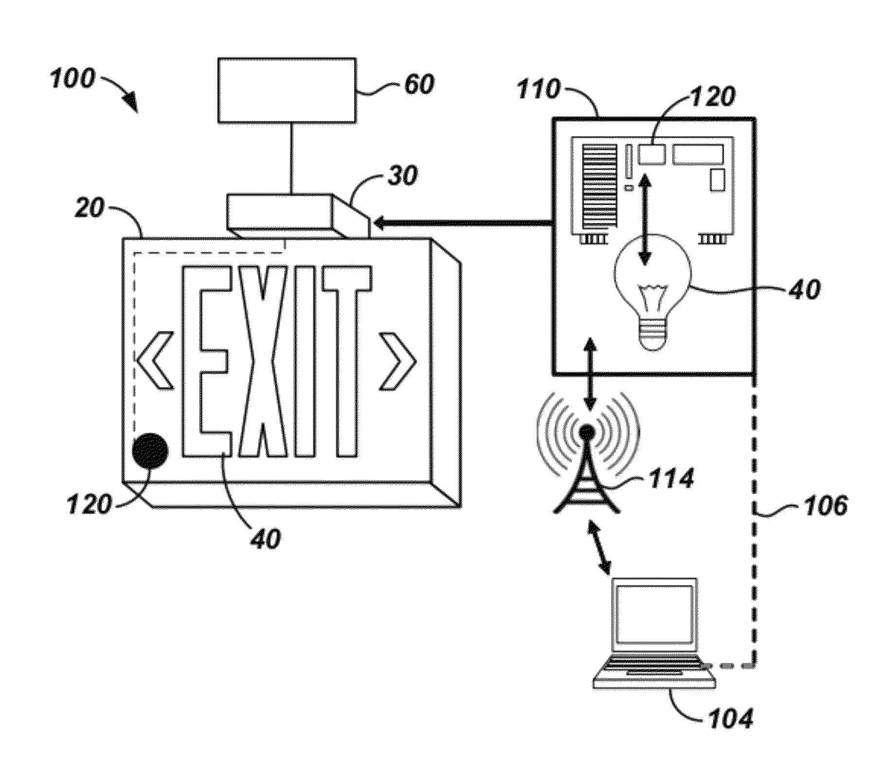 Integrated exit signs and monitoring system