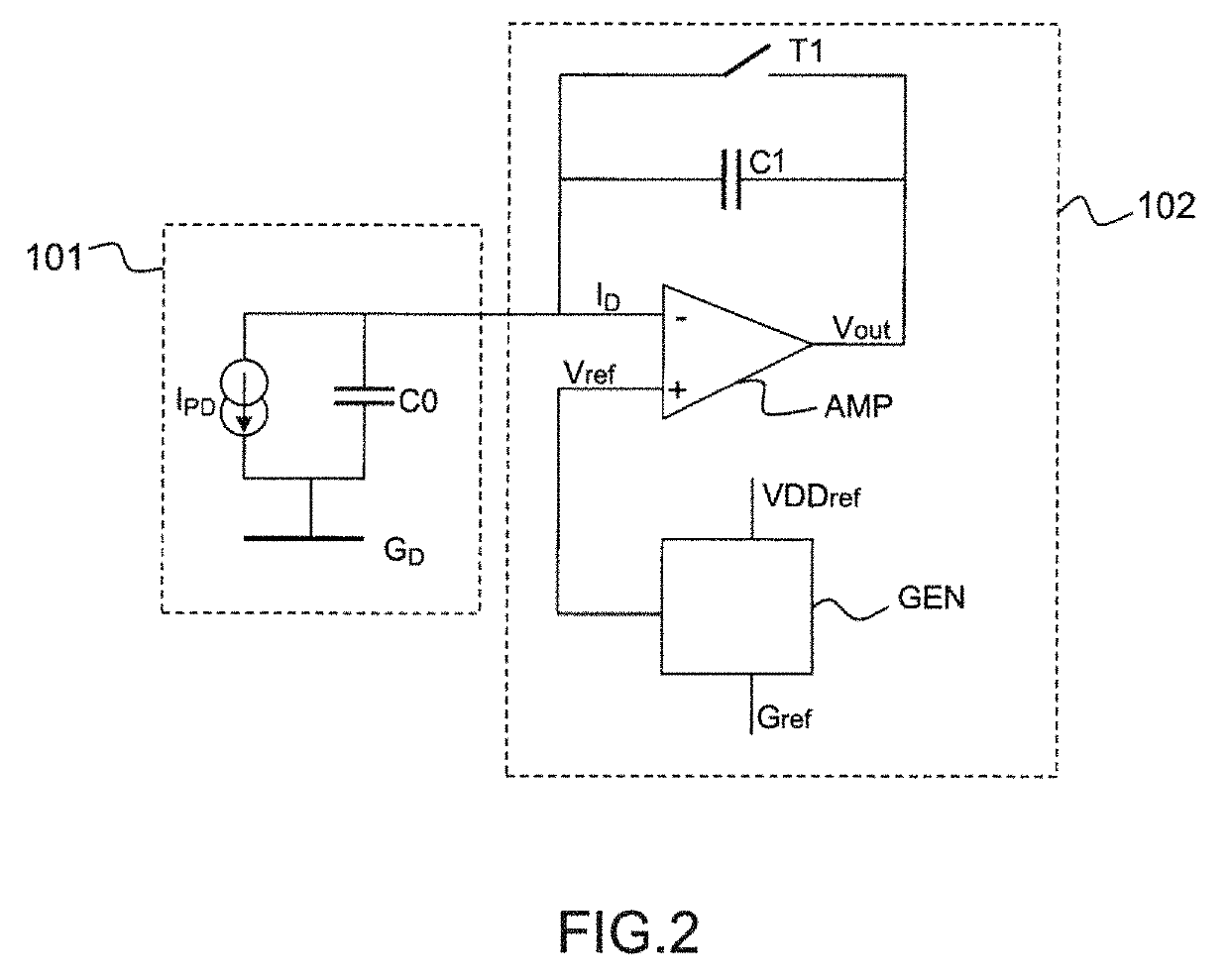 X-ray detection circuit for a dental radiology sensor