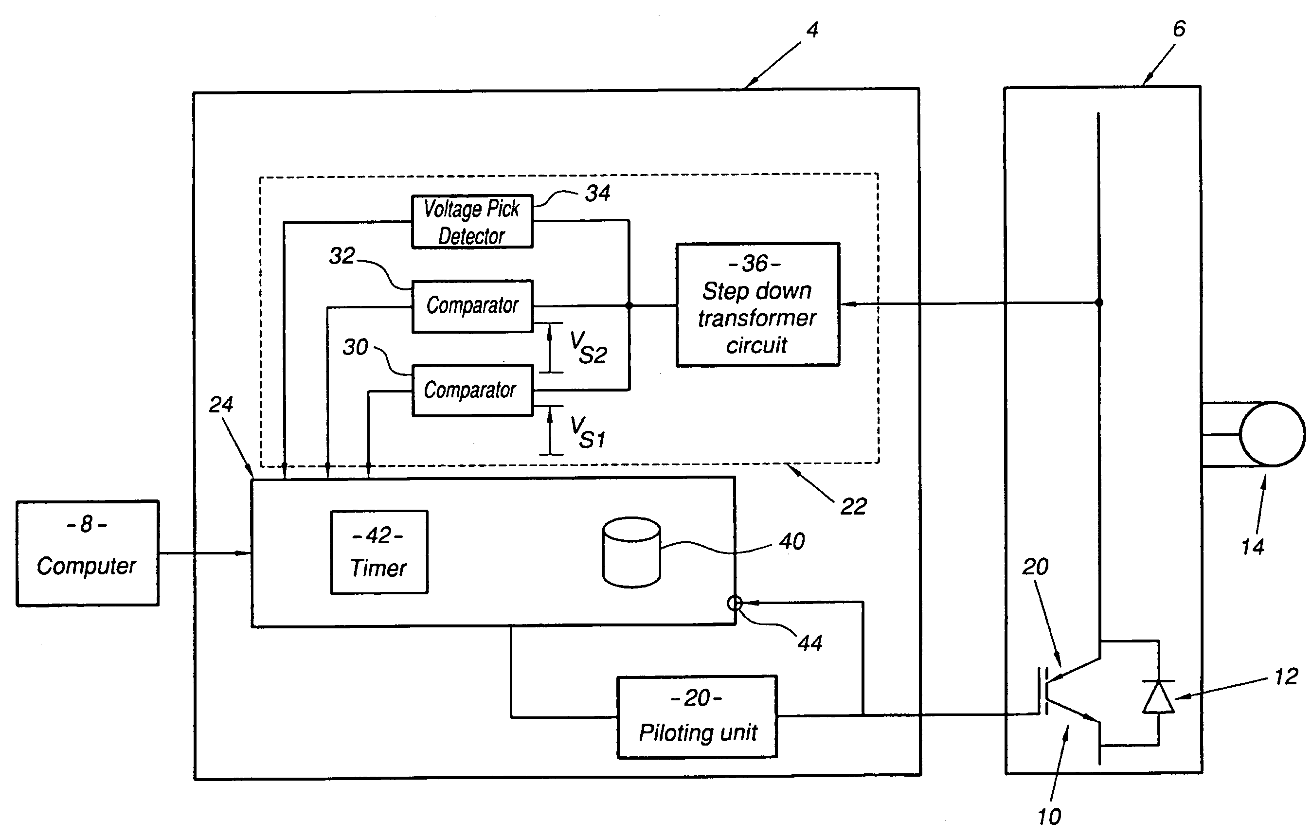 Process and system for controlling an electronic power component and data recording support comprising instructions for executing the process