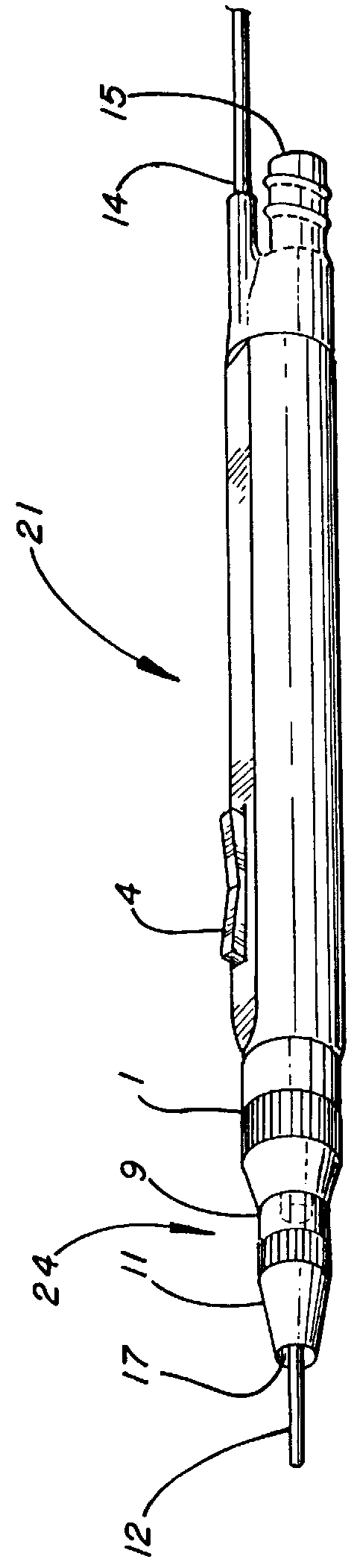 Electro-surgical unit pencil apparatus having a removable shroud