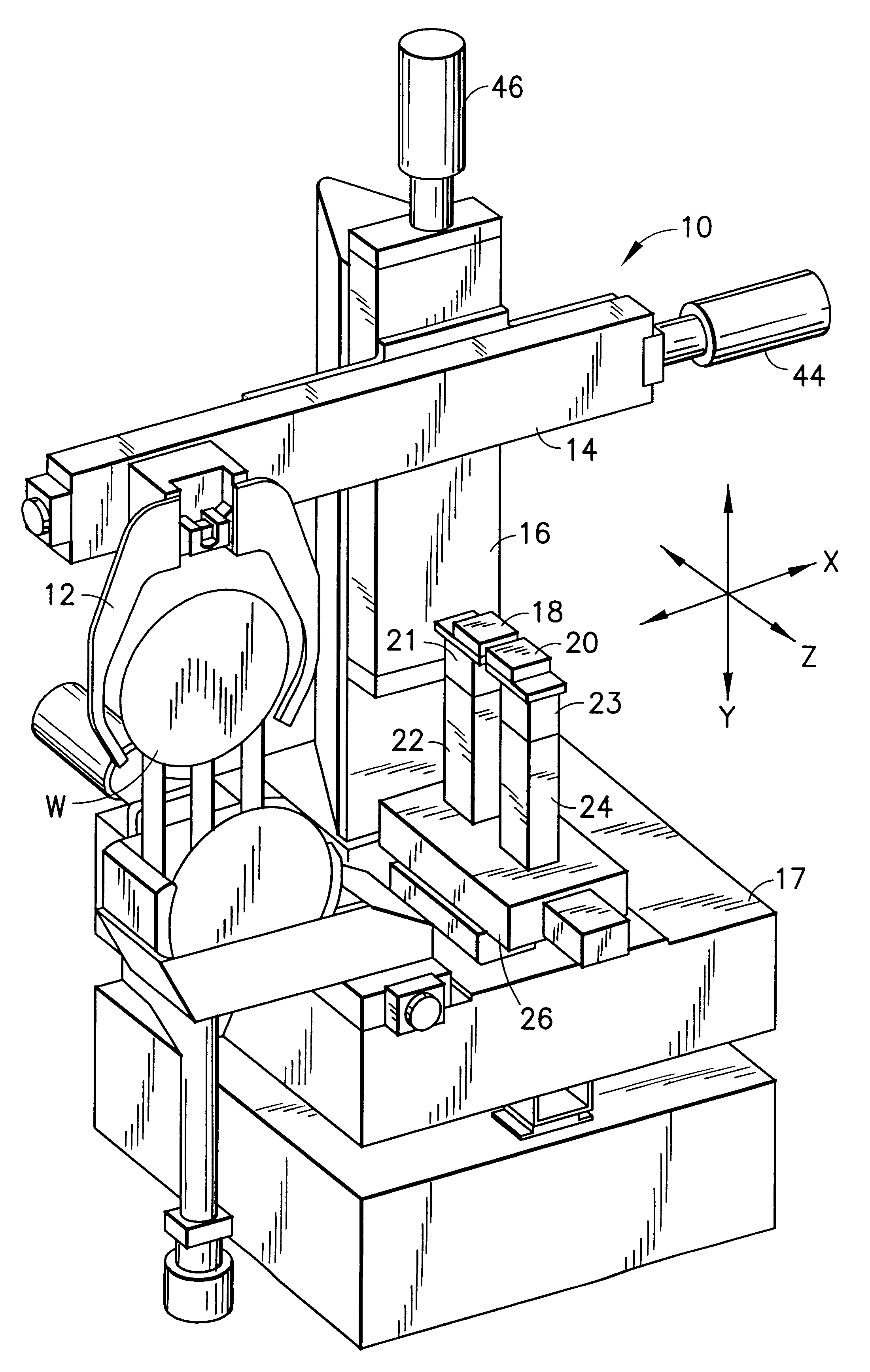 Method and apparatus for moving an article relative to and between a pair of thickness measuring probes to develop a thickness map for the article