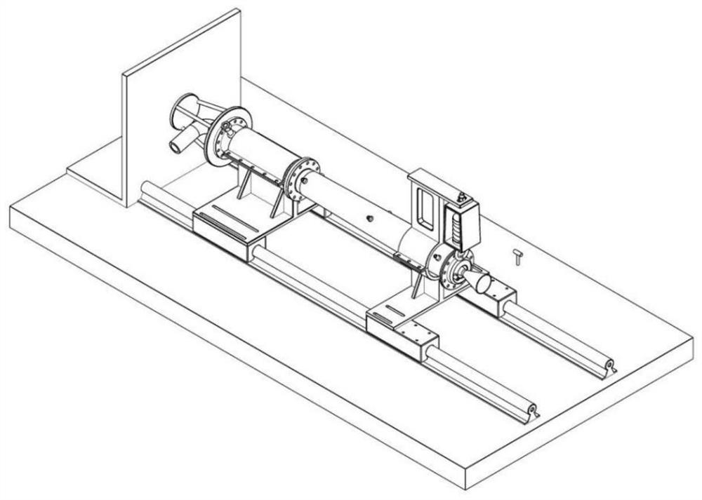 Horizontal weak constraint cold flow solid rocket engine test bed and pulse triggering method