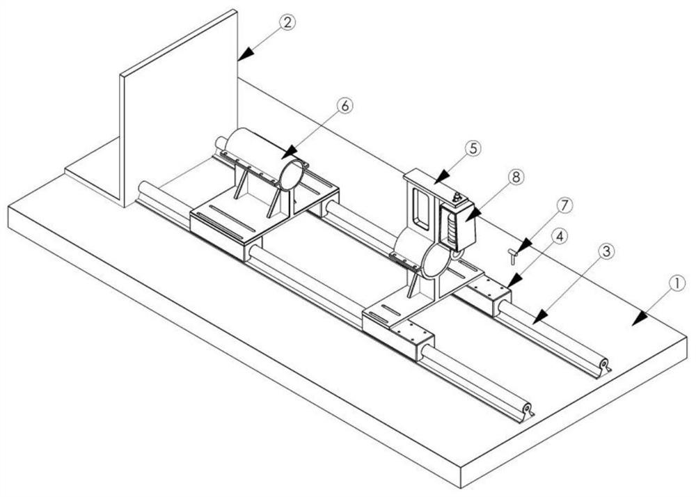 Horizontal weak constraint cold flow solid rocket engine test bed and pulse triggering method