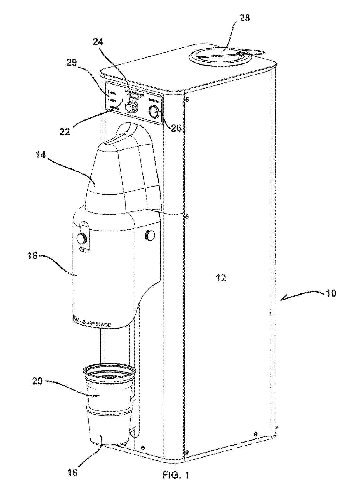 Blender with removable spindle and monitored reservoir