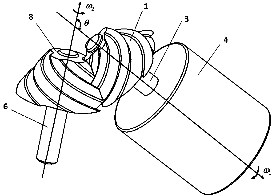 Convex-concave meshing pure rolling spiral bevel gear mechanism for cross shaft transmission