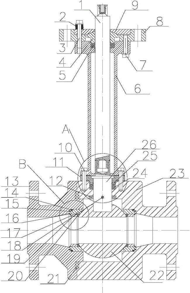 Double-power two-way composite sealing type low-temperature ball valve