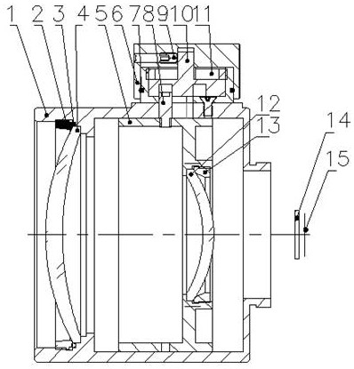 Knob type infrared focusing lens with focal length of 54 mm and assembling method thereof