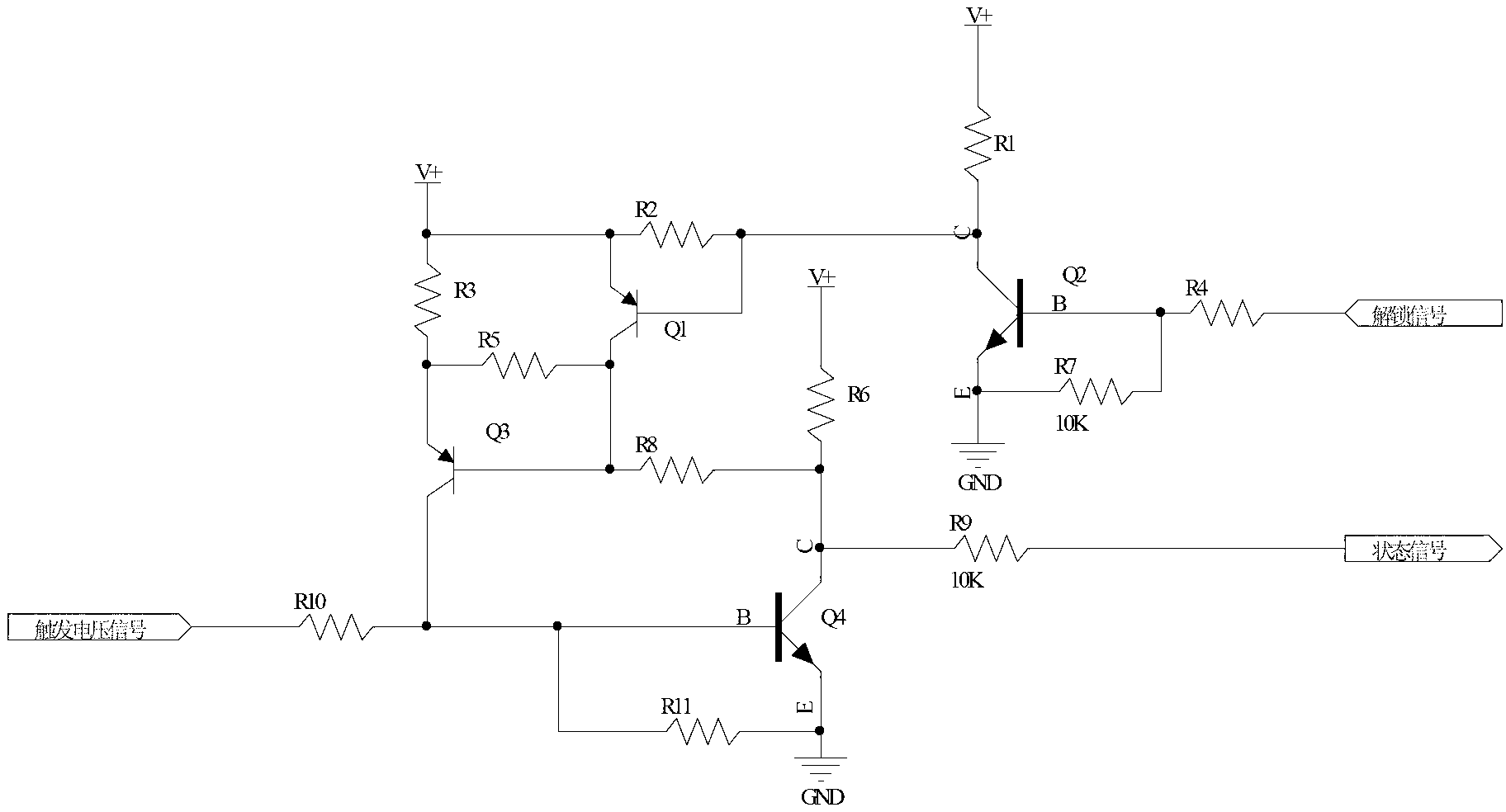 Voltage triggering hardware locking and unlocking circuit