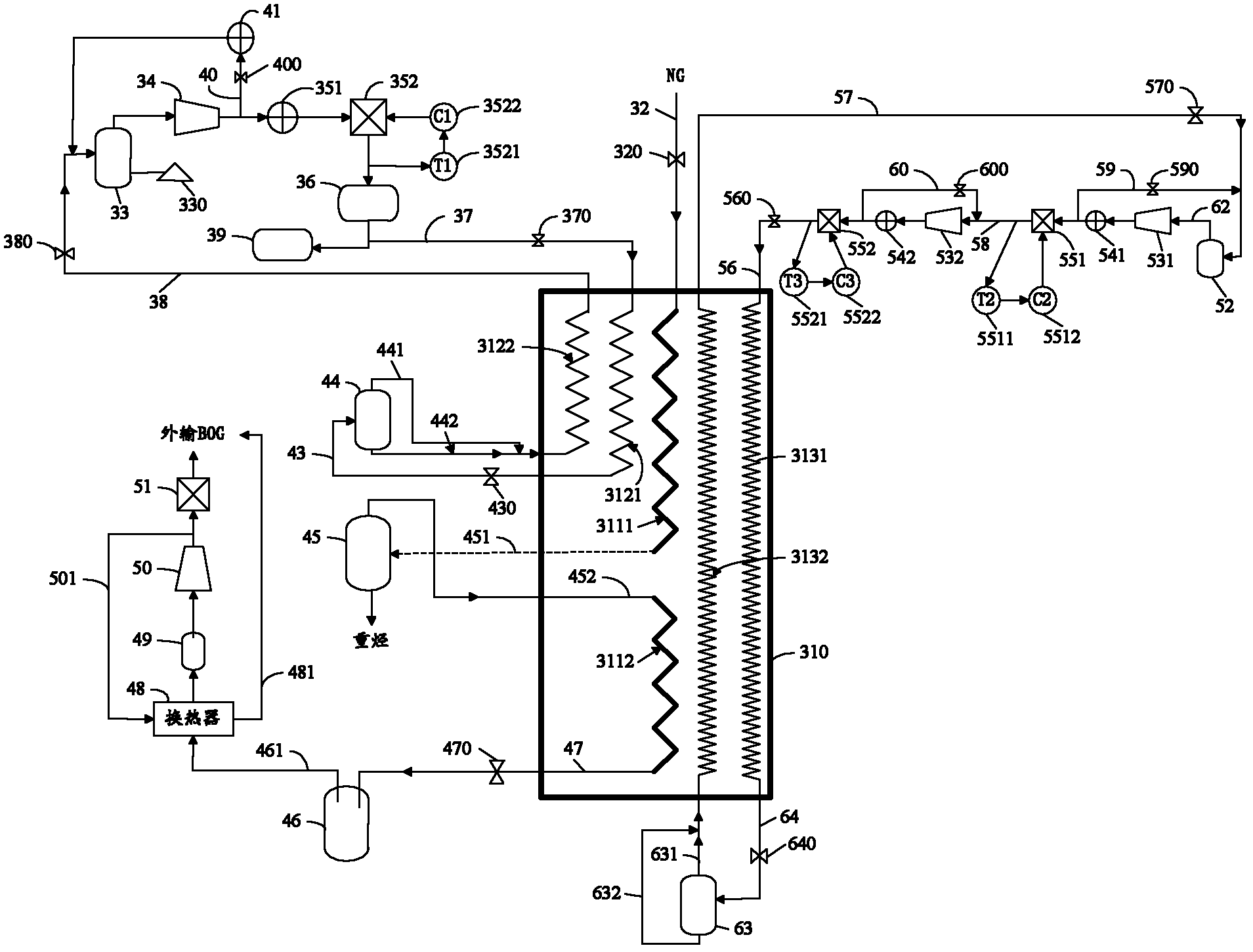 Liquefaction system and method for NG (Natural Gas)