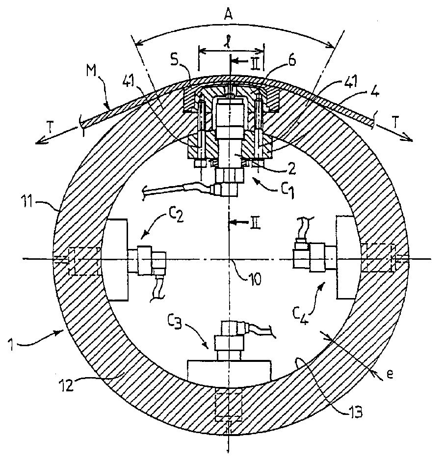 Roller for continuous measuring stress distribution applied on strip