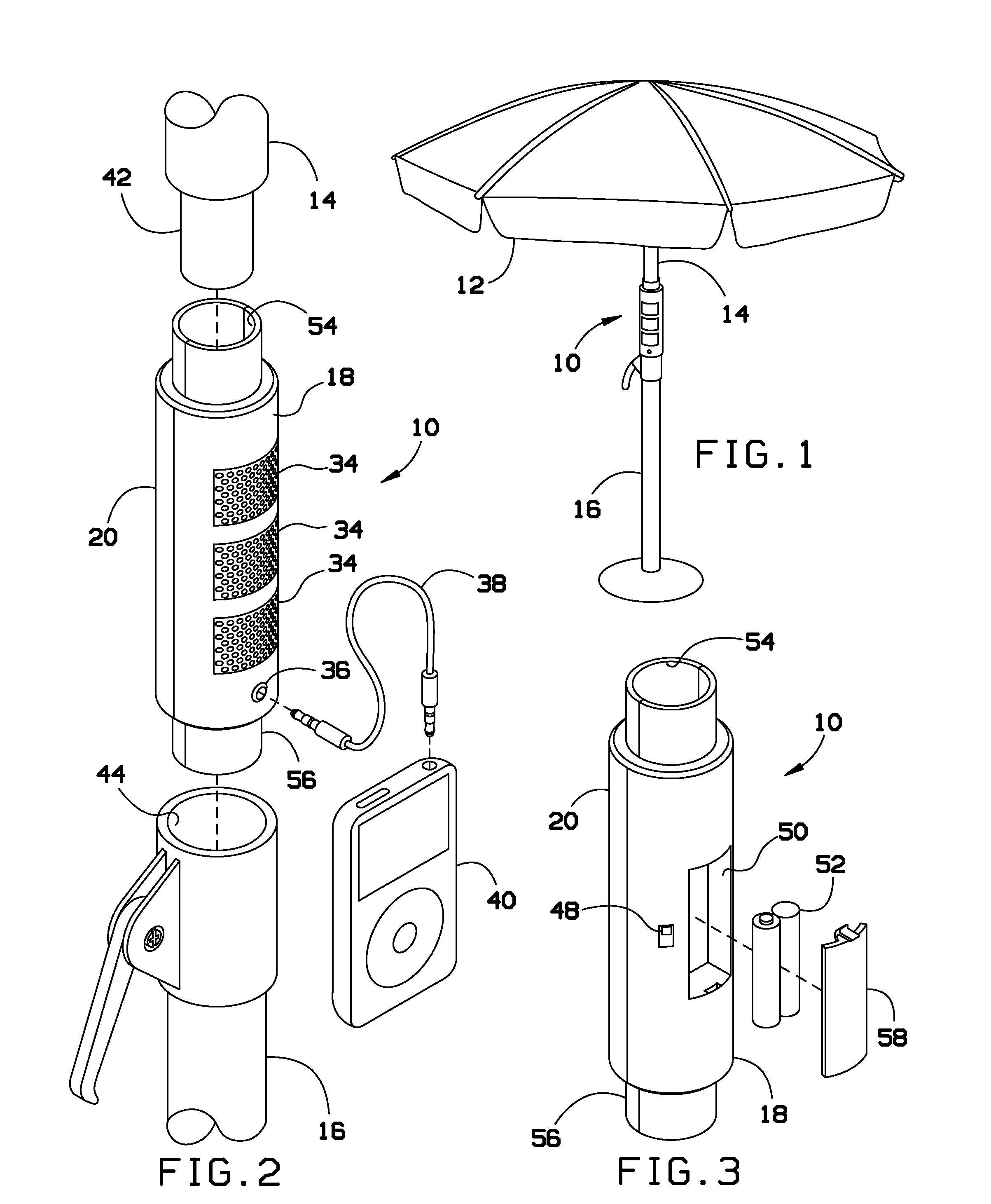 Umbrella mounted sound system