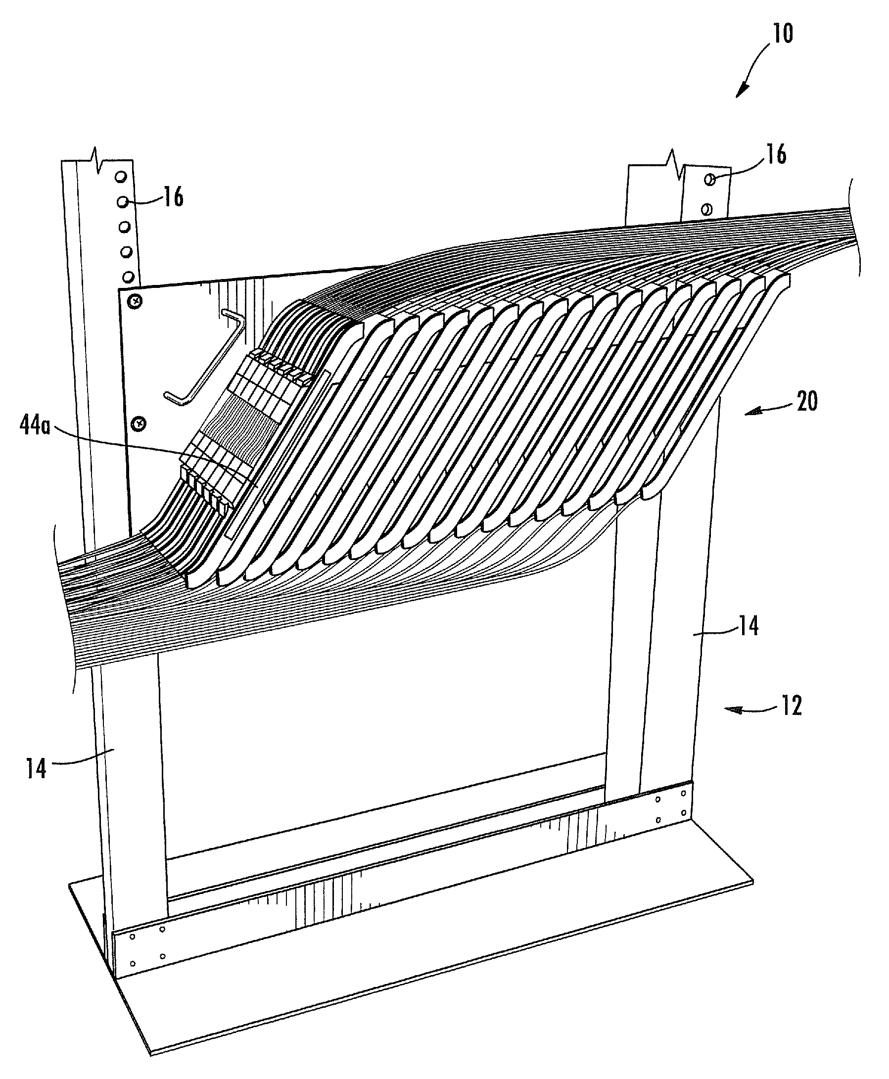 Telecommunications patching systems with obliquely-angled patching modules