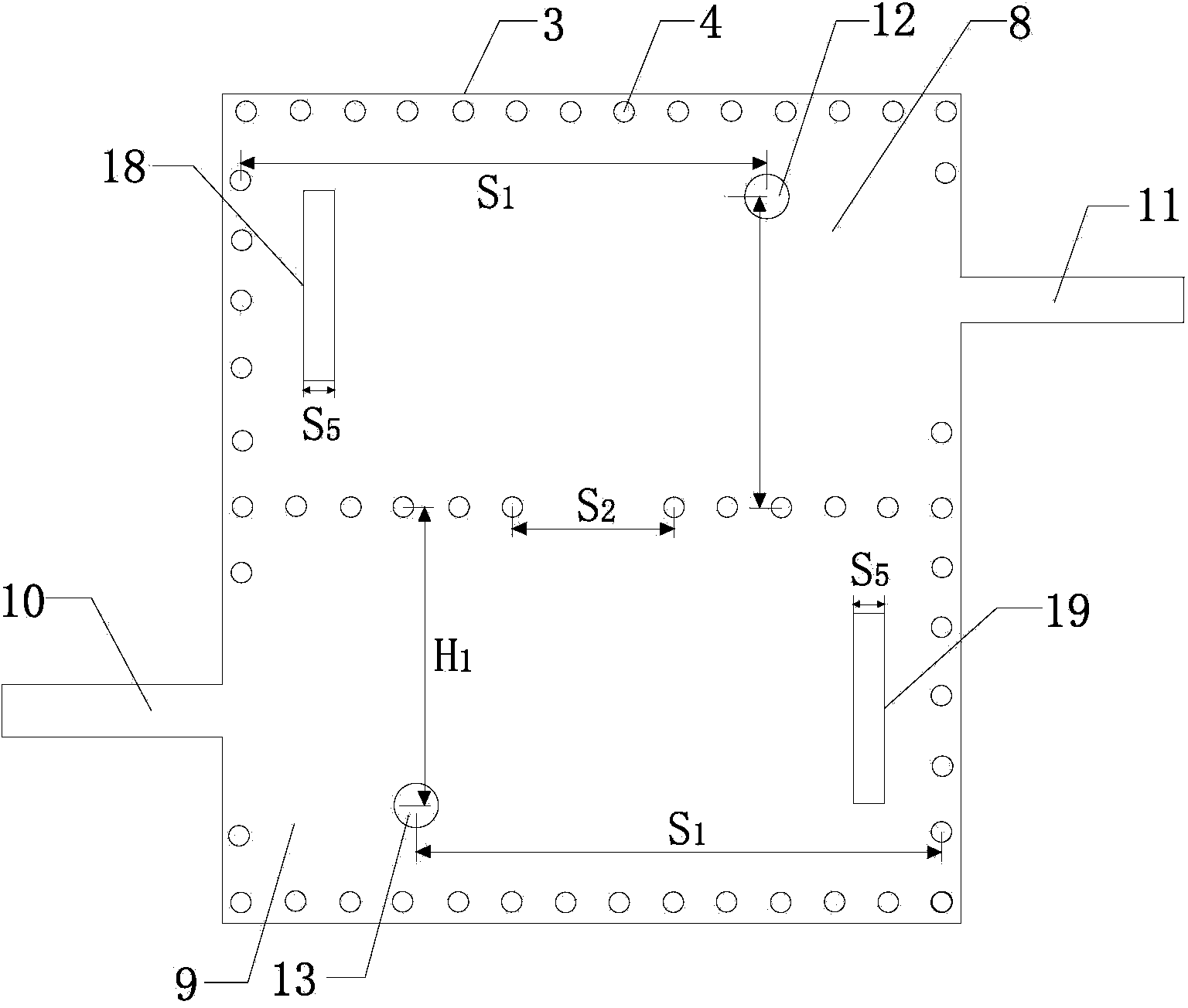 Double-frequency substrate-integrated waveguide band-pass filter with double-layer structure