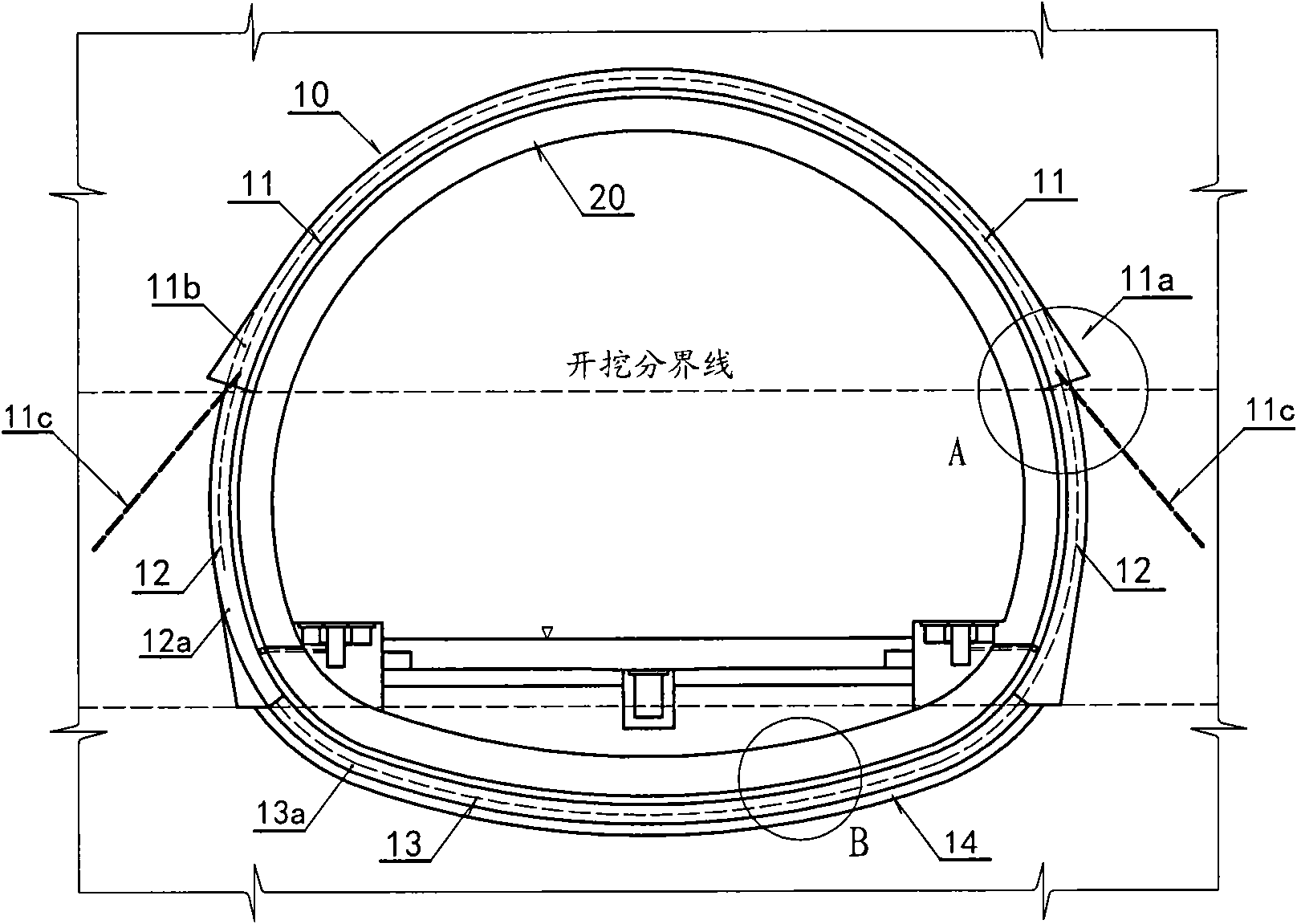 Lining structure for super large section water-rich loess tunnel of high-speed railroad