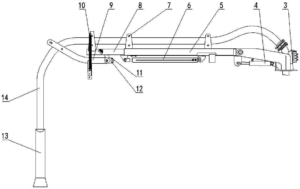 Extension arm mechanism with floating suspension arm of vacuum excavation machine