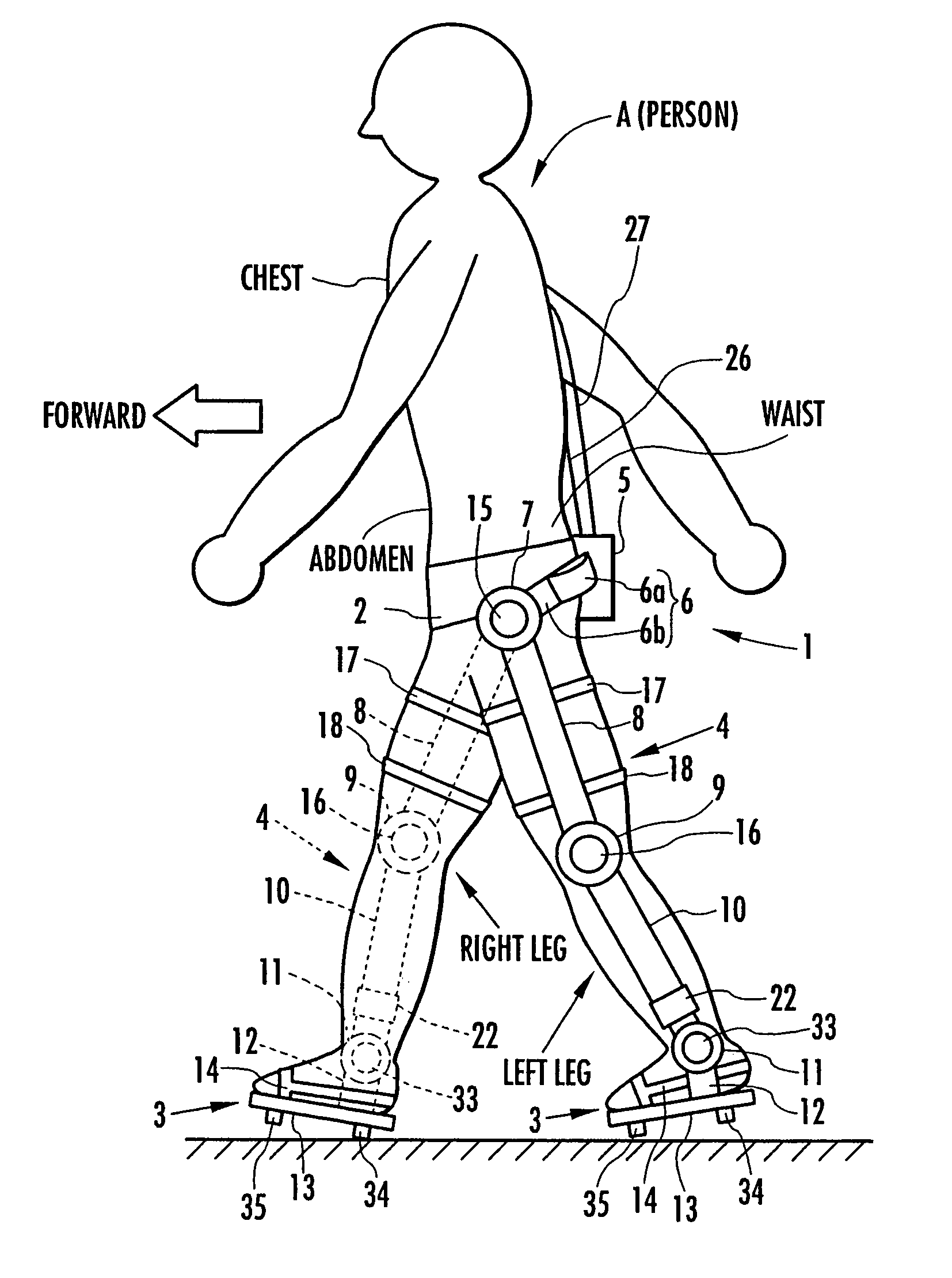 Support moment control method for leg motion support orthosis