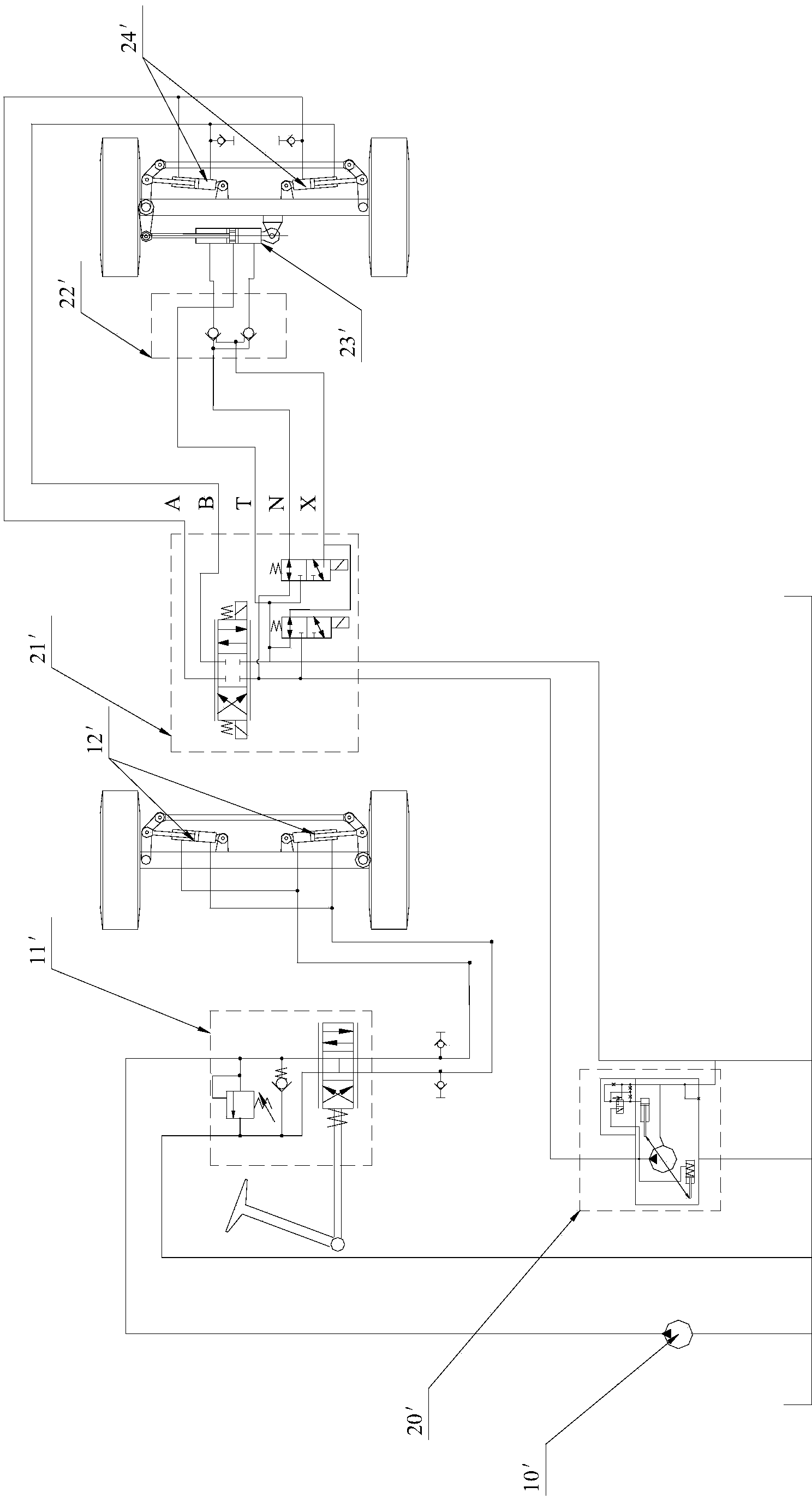 Wheel type crane and steering hydraulic control system thereof