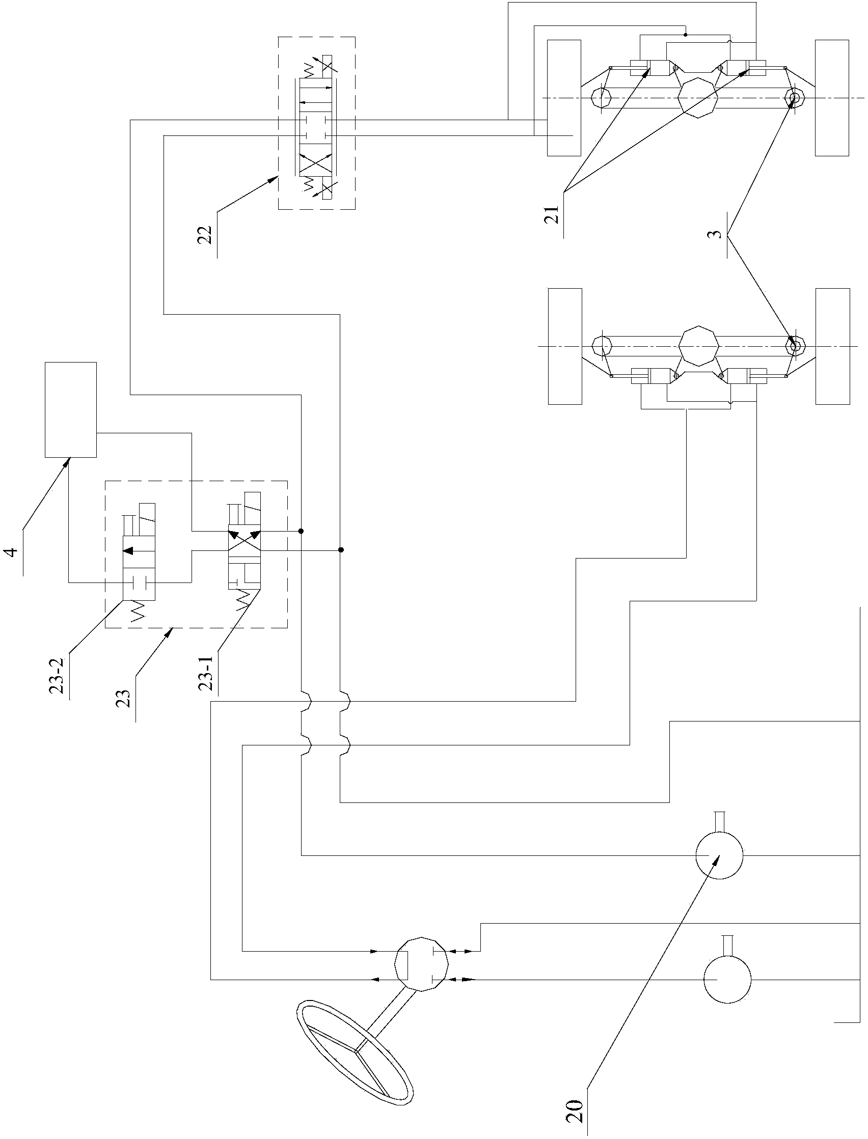 Wheel type crane and steering hydraulic control system thereof