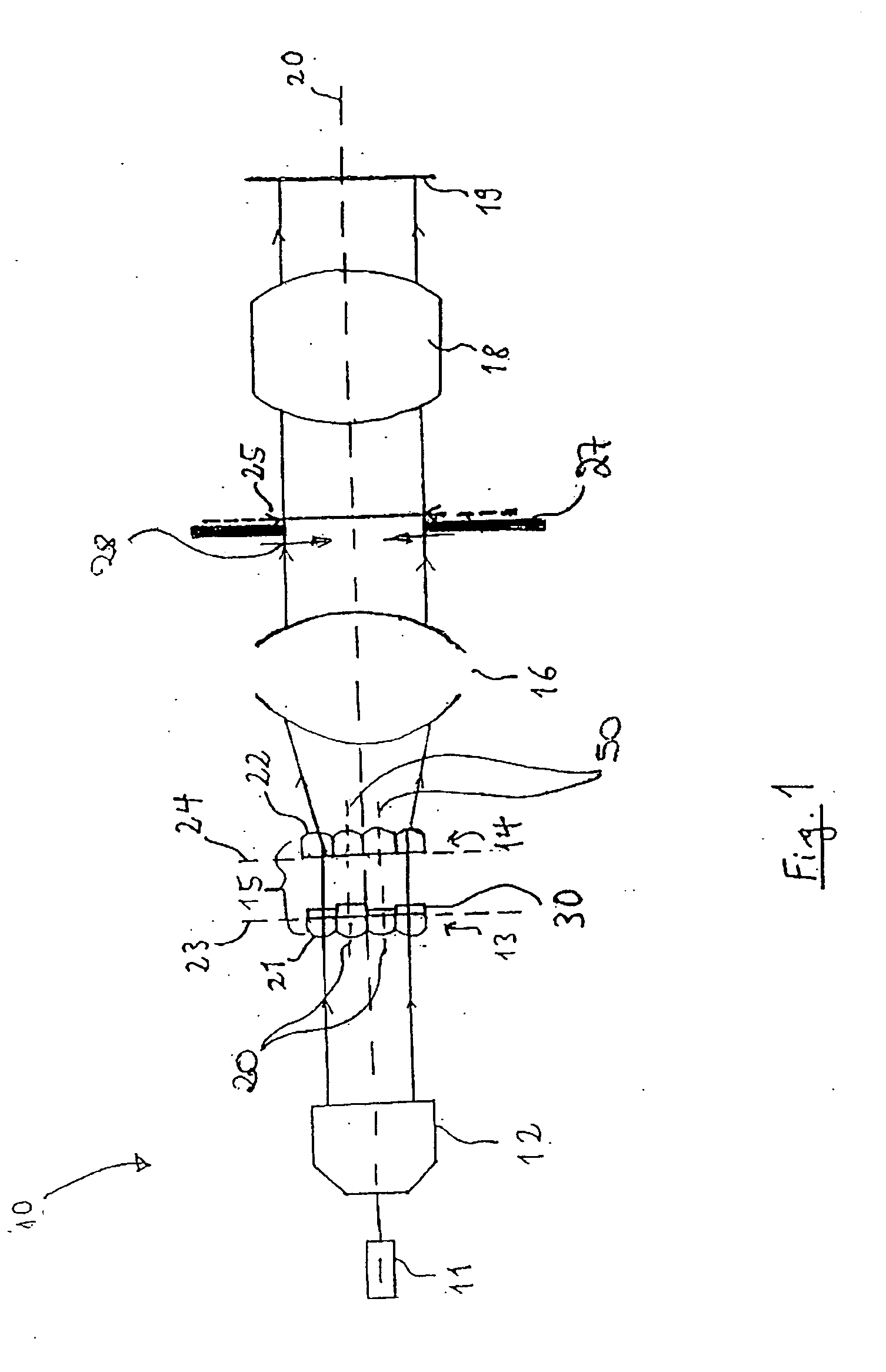 Optical device with raster elements, and illumination system with the optical device