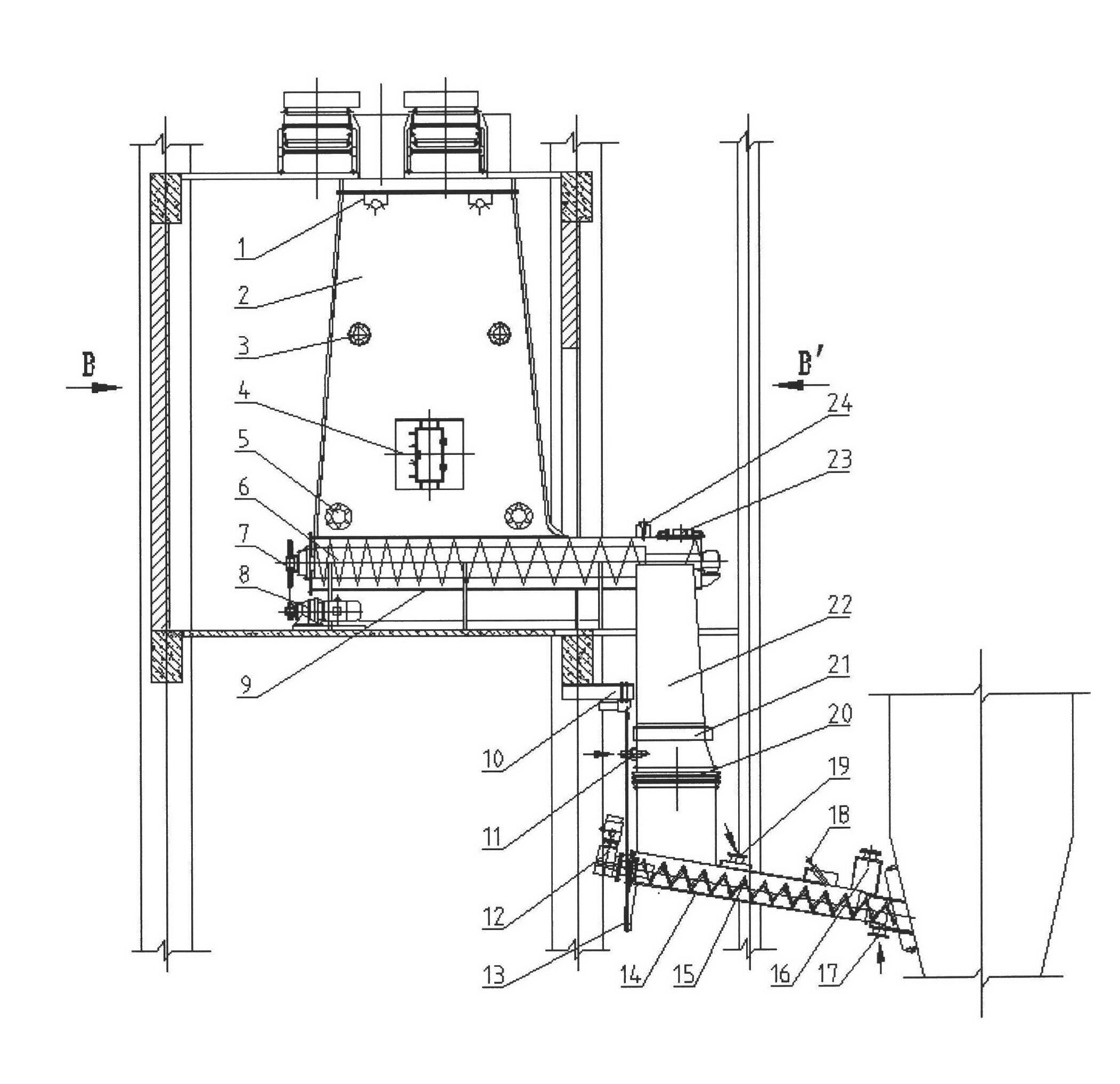 Novel boiler front feeding device of straw biomass CFB boiler