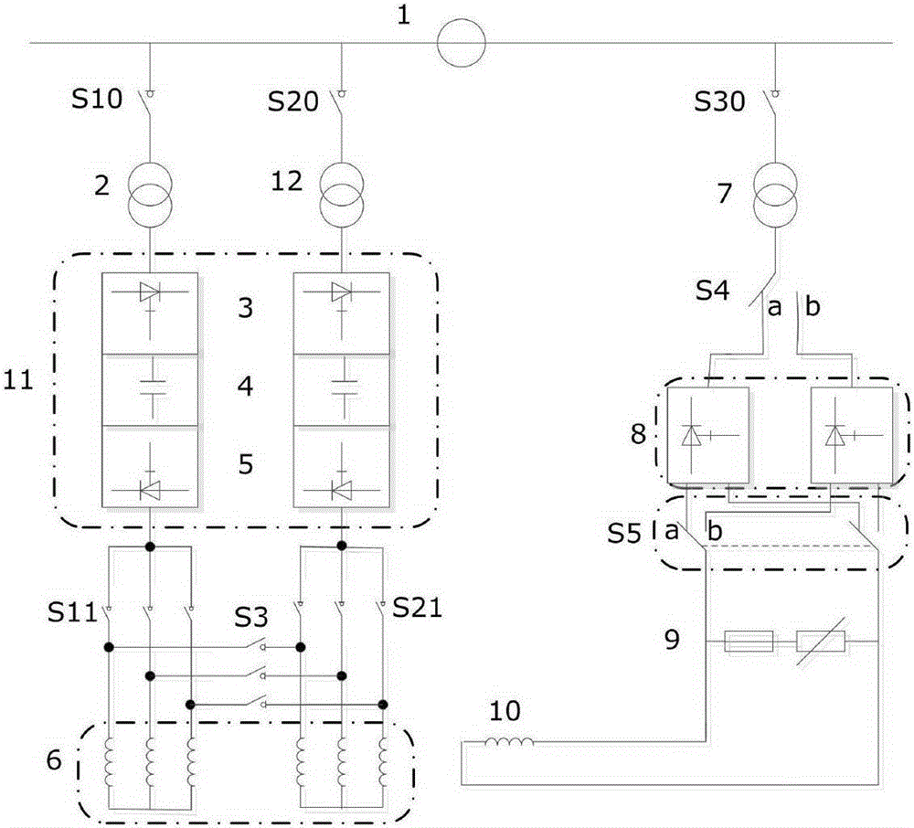 Redundant medium-voltage AC-DC-AC frequency conversion device for double-winding synchronous motor of mine hoist