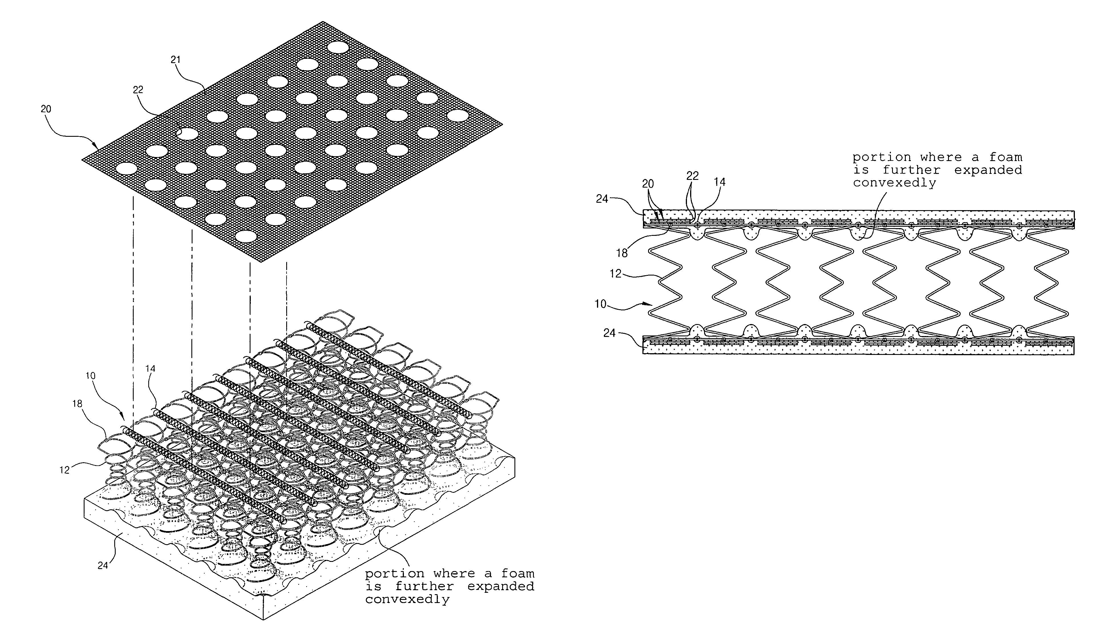 Bed mattress using permeable reinforcing member and foaming material, and method of manufacturing the same