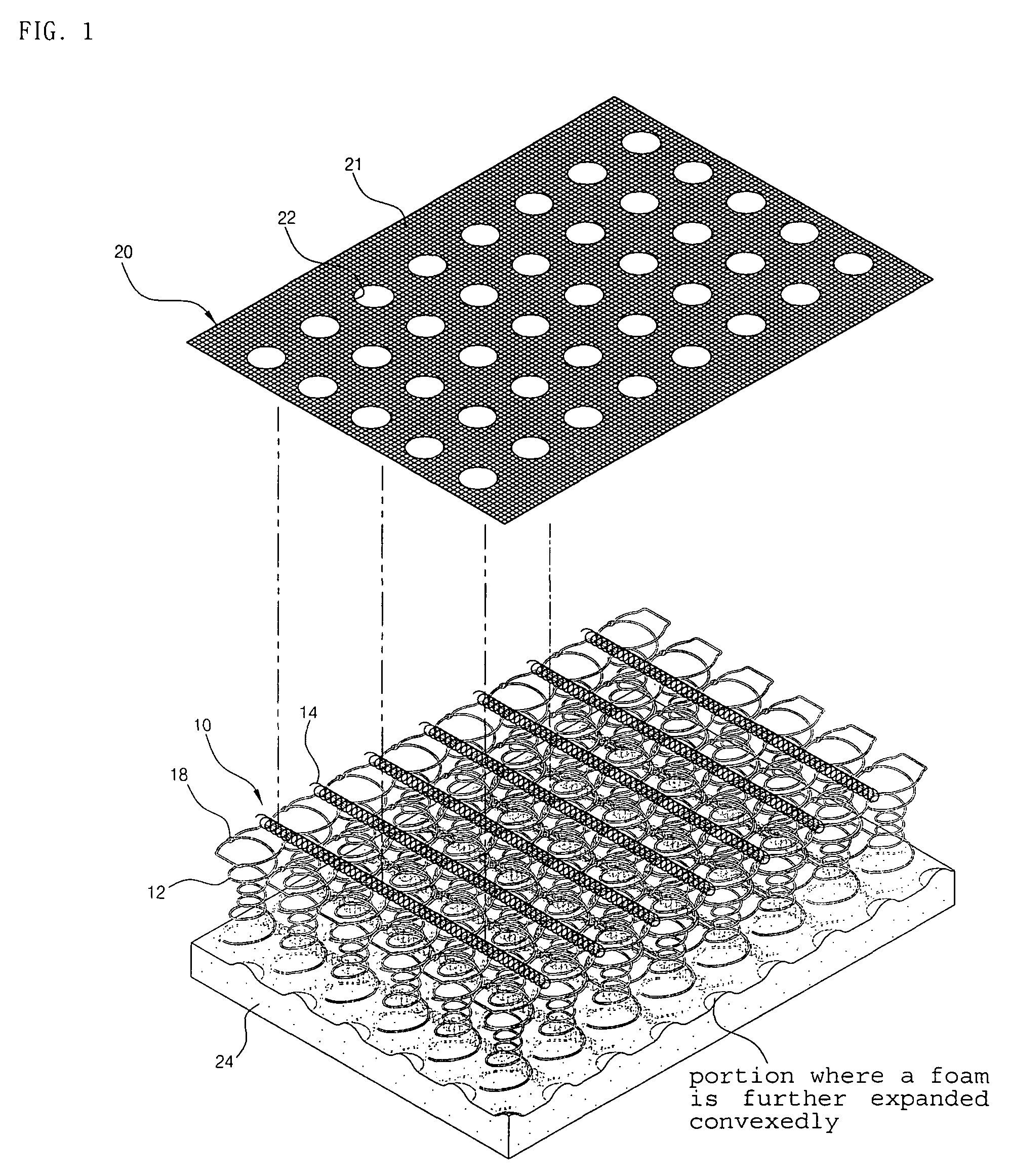 Bed mattress using permeable reinforcing member and foaming material, and method of manufacturing the same