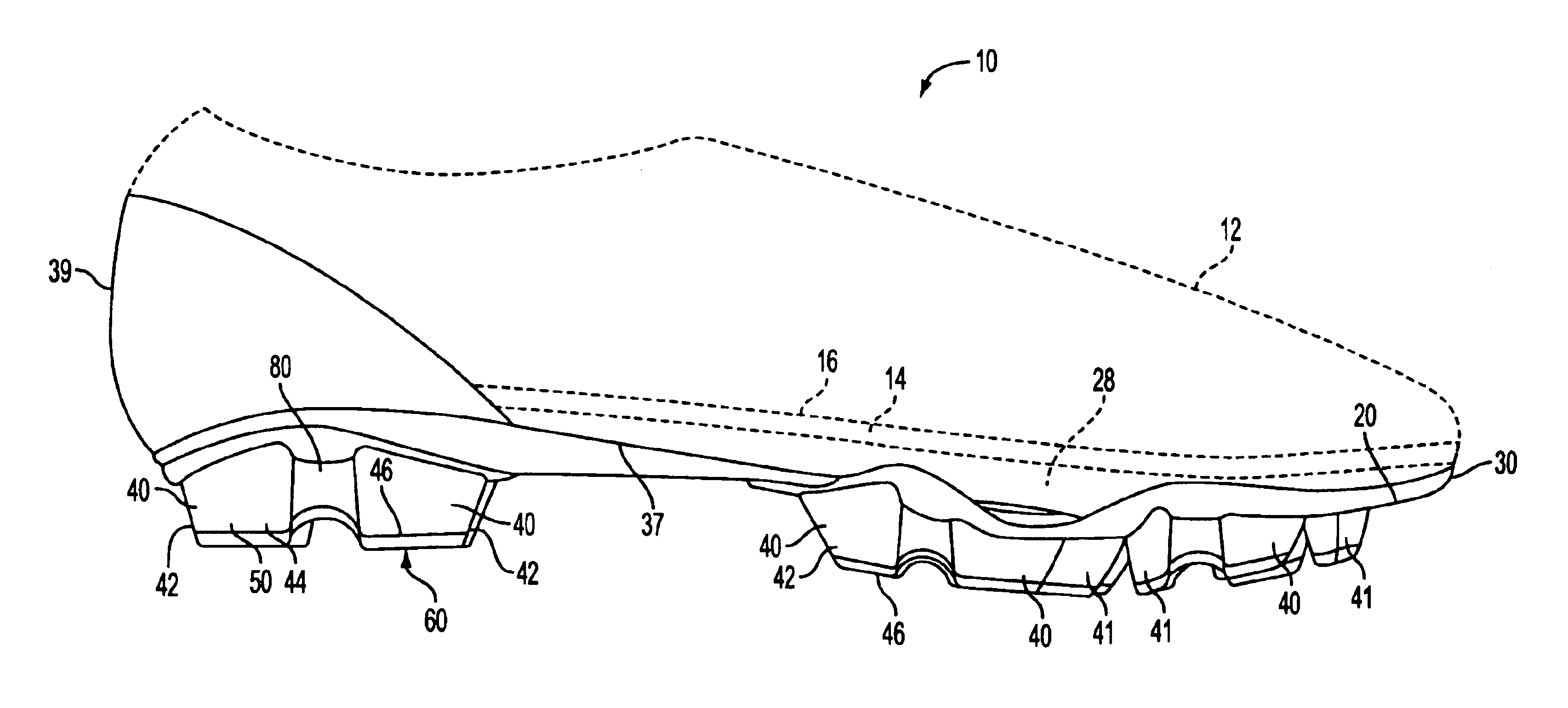 Article of cleated footwear having medial and lateral sides with differing properties