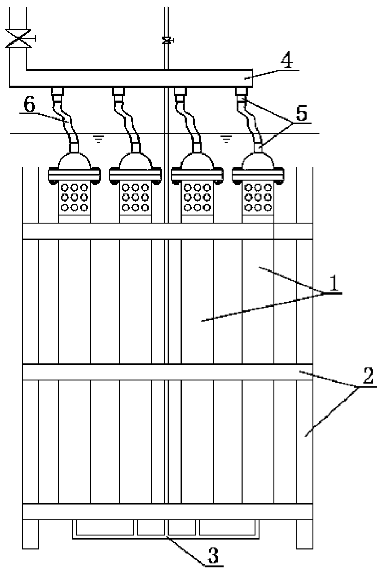 Splitted and equalized combined gas and water forced cross-flow cleaning tubular submerged membrane unit