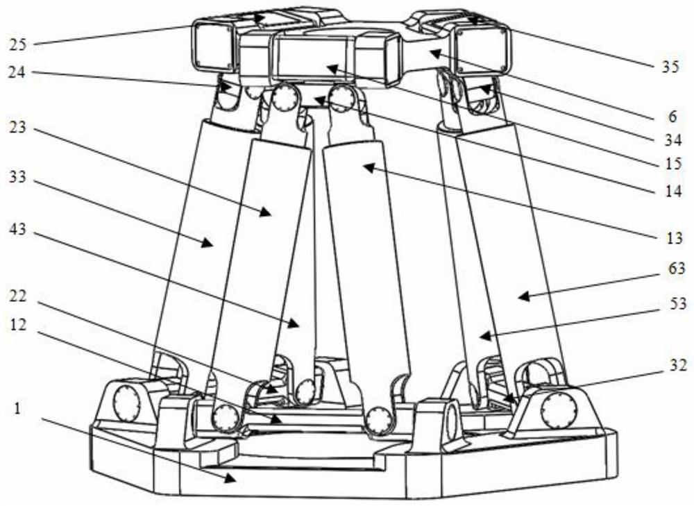 Six-degree-of-freedom parallel robot comprising integrated rotating supports