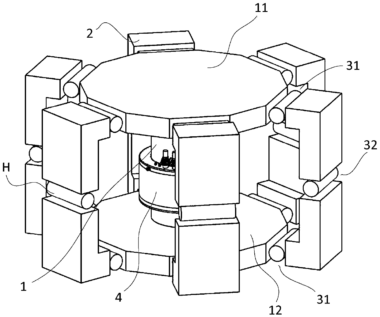 Hybrid magnetic circuit superconducting induction heating device