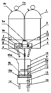 Bi-component adhesive preparation device with magnetic stirring and overturning adhesive discharging functions