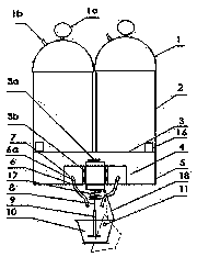 Bi-component adhesive preparation device with magnetic stirring and overturning adhesive discharging functions