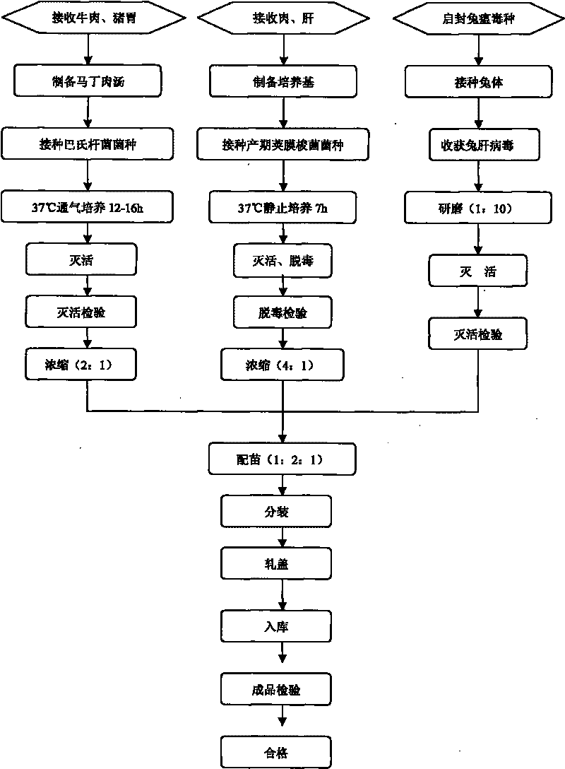 Rabbit triple inactivated vaccine, preparation method and application thereof