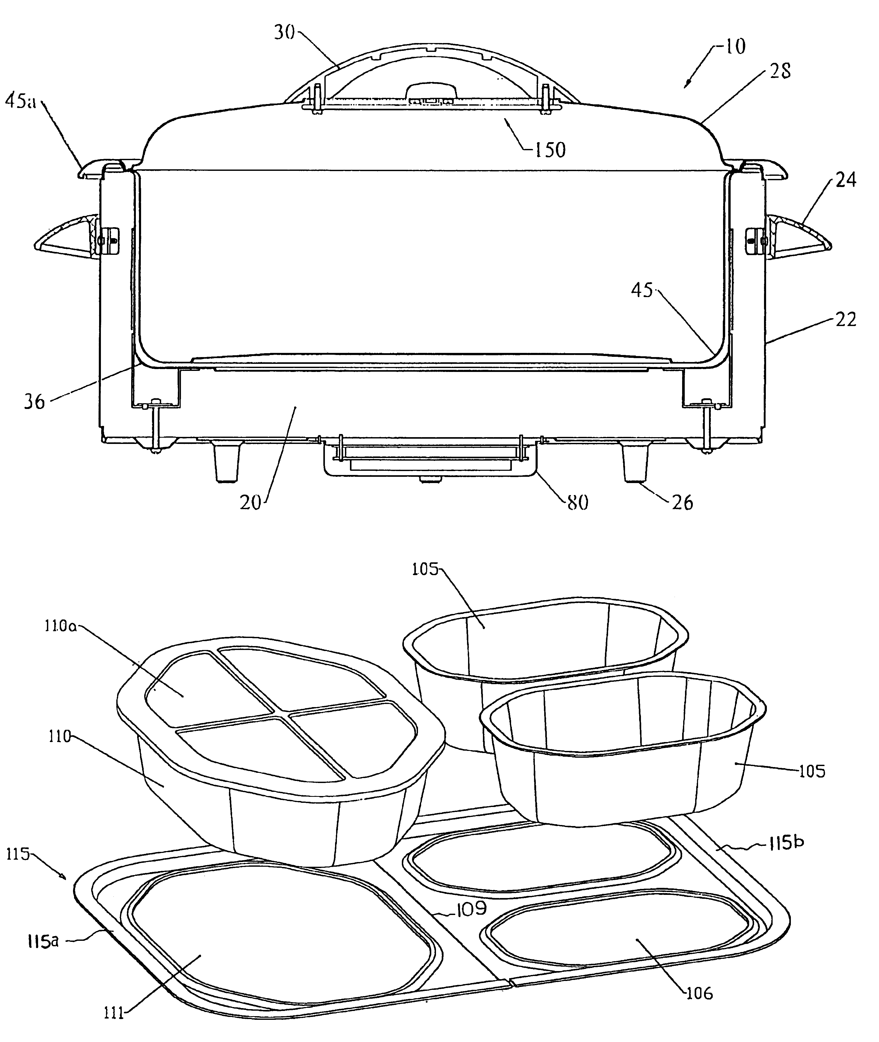 Food serving set for roasting oven