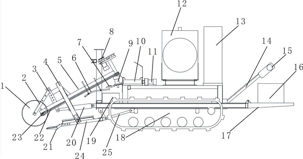 Crawler self walking type garlic harvesting machine