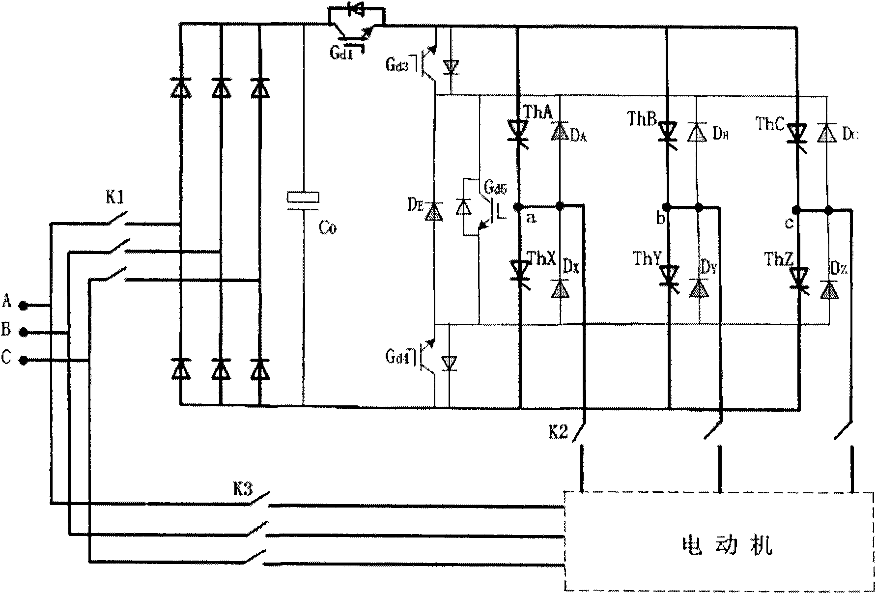 Improved continuous variable-voltage and variable-frequency soft starter