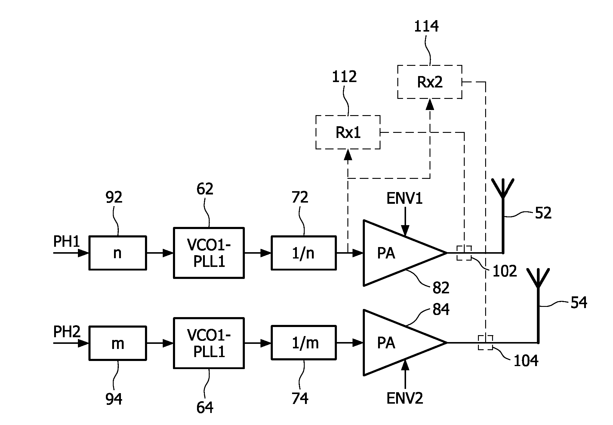 Multiple transmission apparatus with reduced coupling