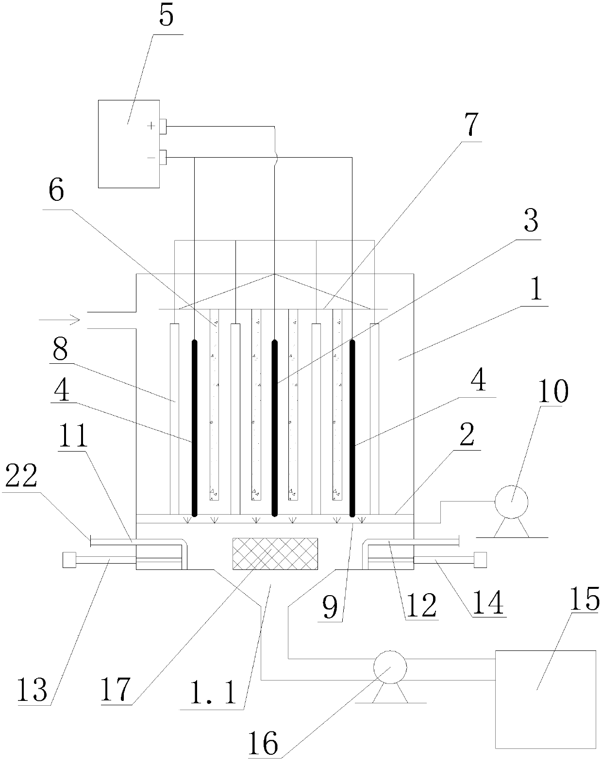 Coking wastewater electrolysis unit with backwash function