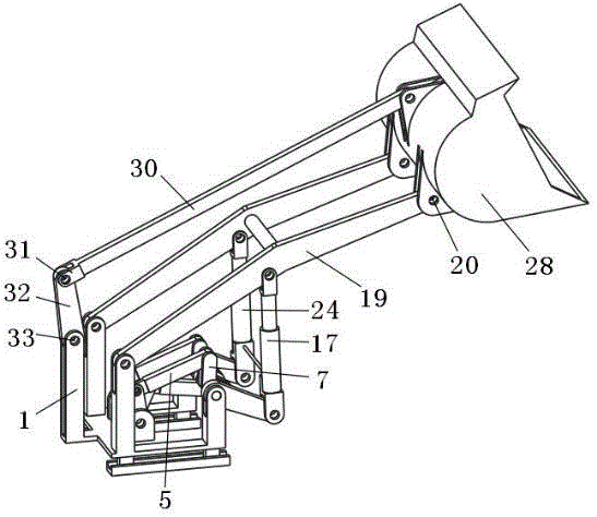 Multi-unit linkage-drive planar 3-acitivity face-shovel loading robot