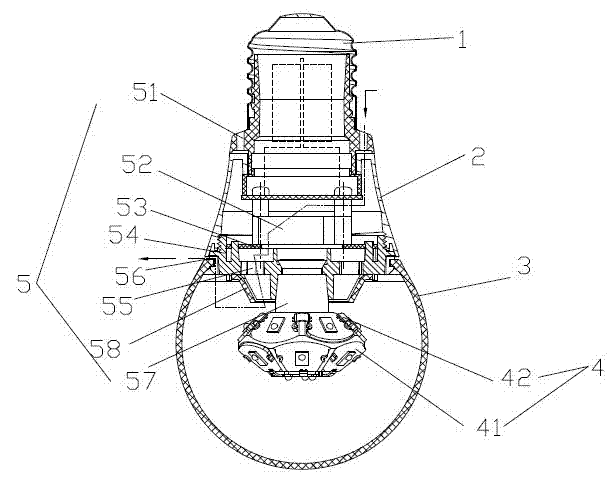 Large-luminosity-angle spherical bulb with diamond light-emitting surfaces