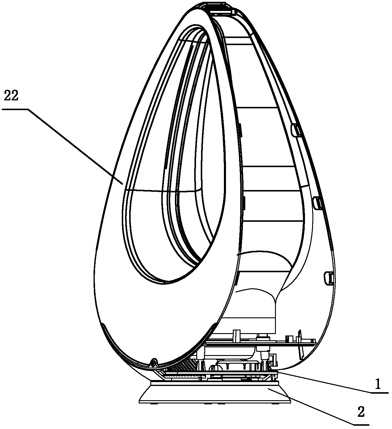 Base component of bladeless fan