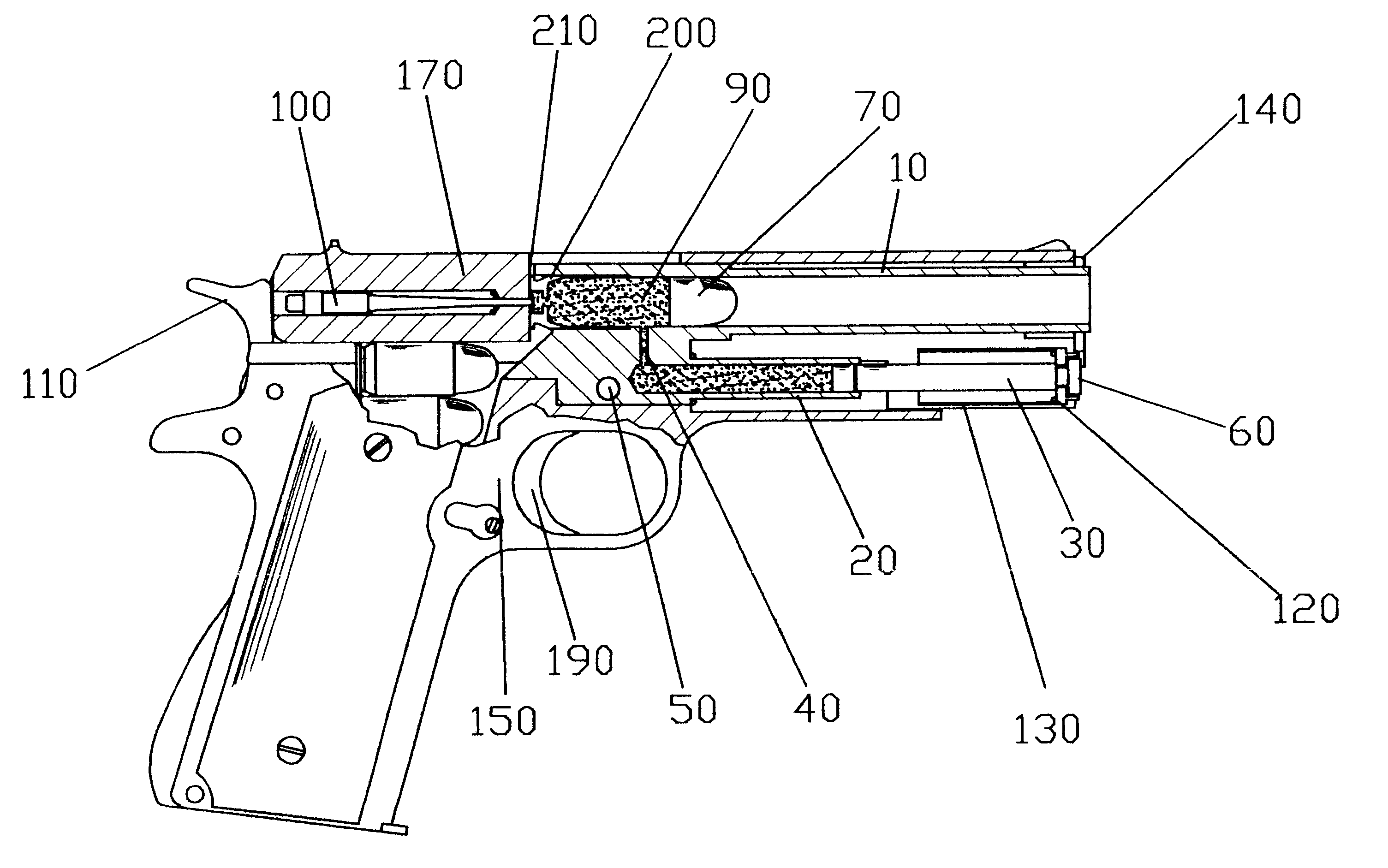 Gas retarded blowback operating system for pistols and other short barreled weapons