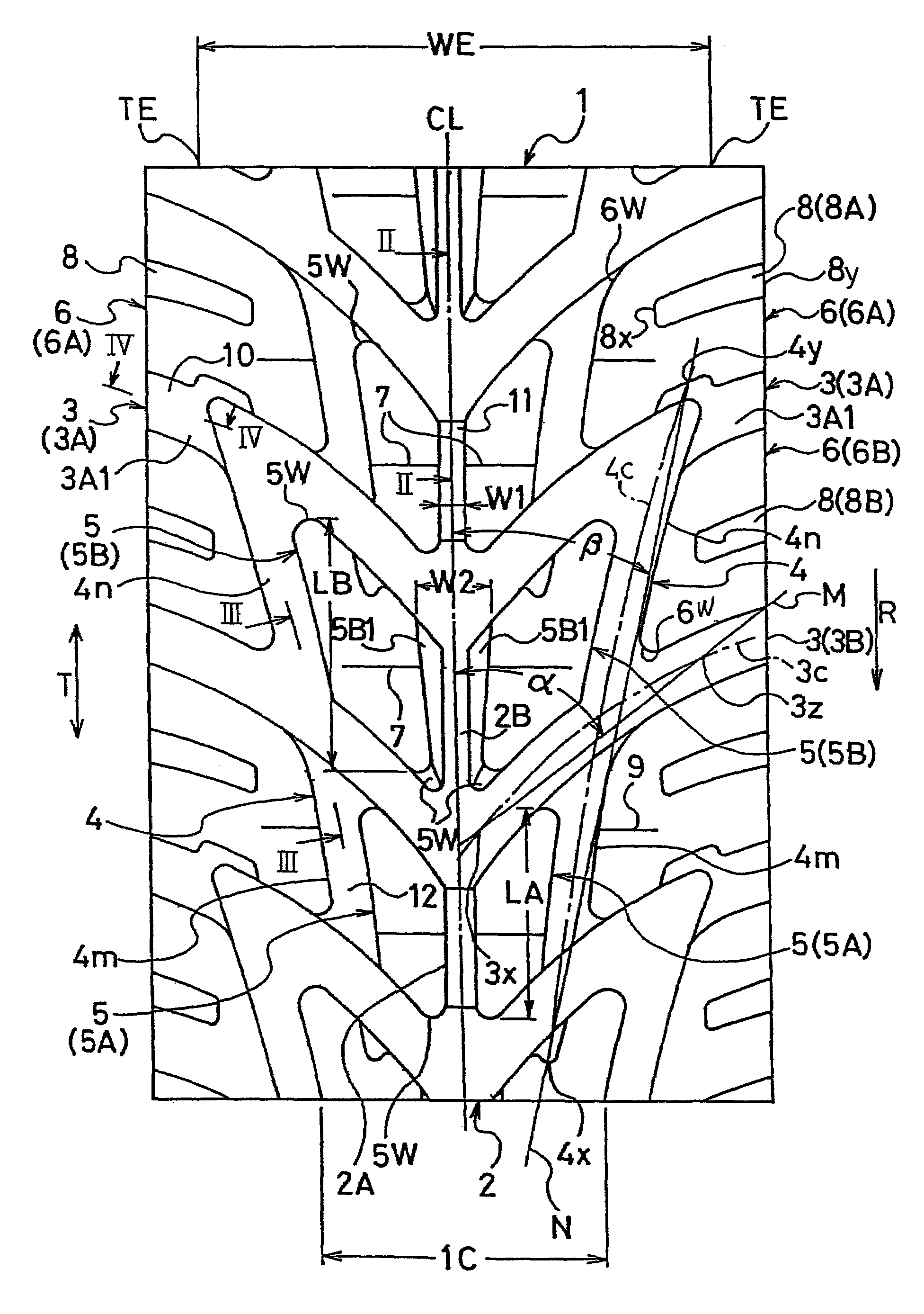 Pneumatic tire with tread having inclination grooves