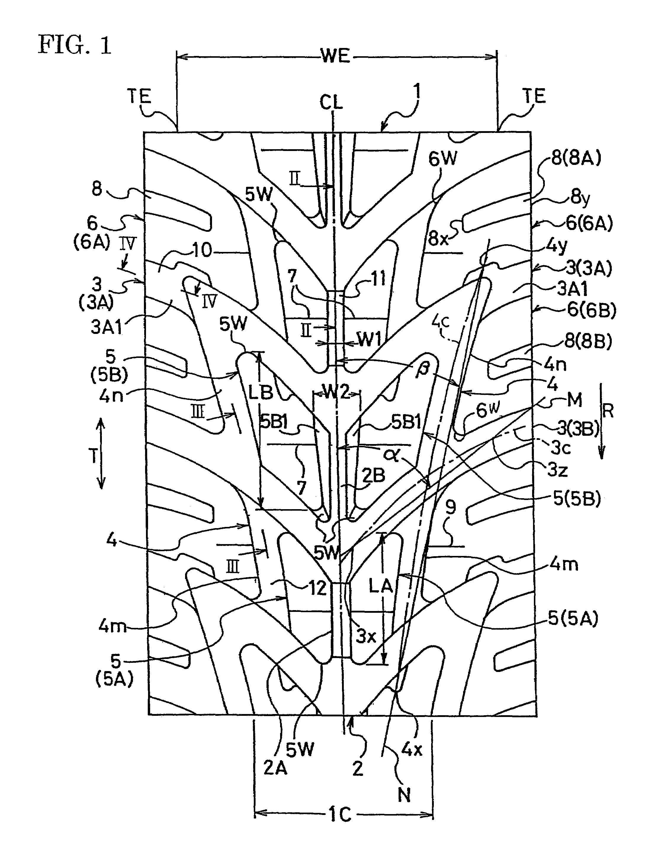 Pneumatic tire with tread having inclination grooves