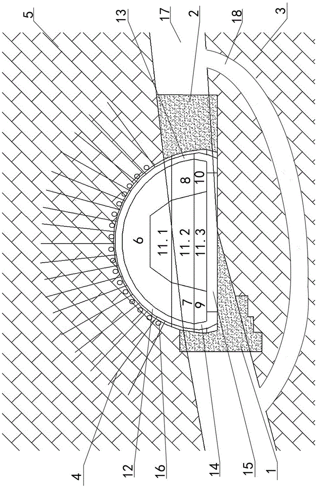 Method for processing and excavating large cave crossing through tunnel body