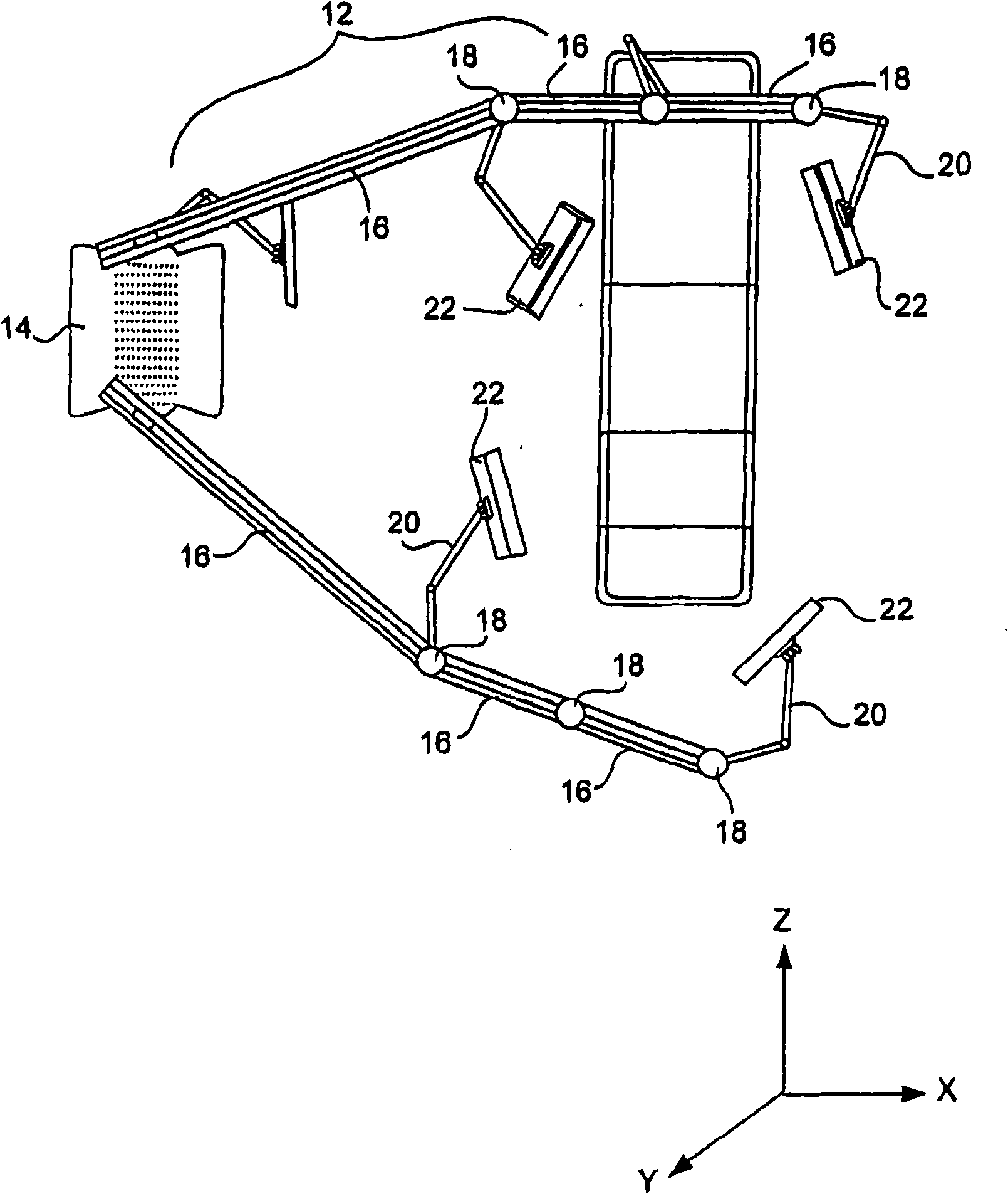 Articulated boom for positioning video and medical equipment in hospital operating rooms