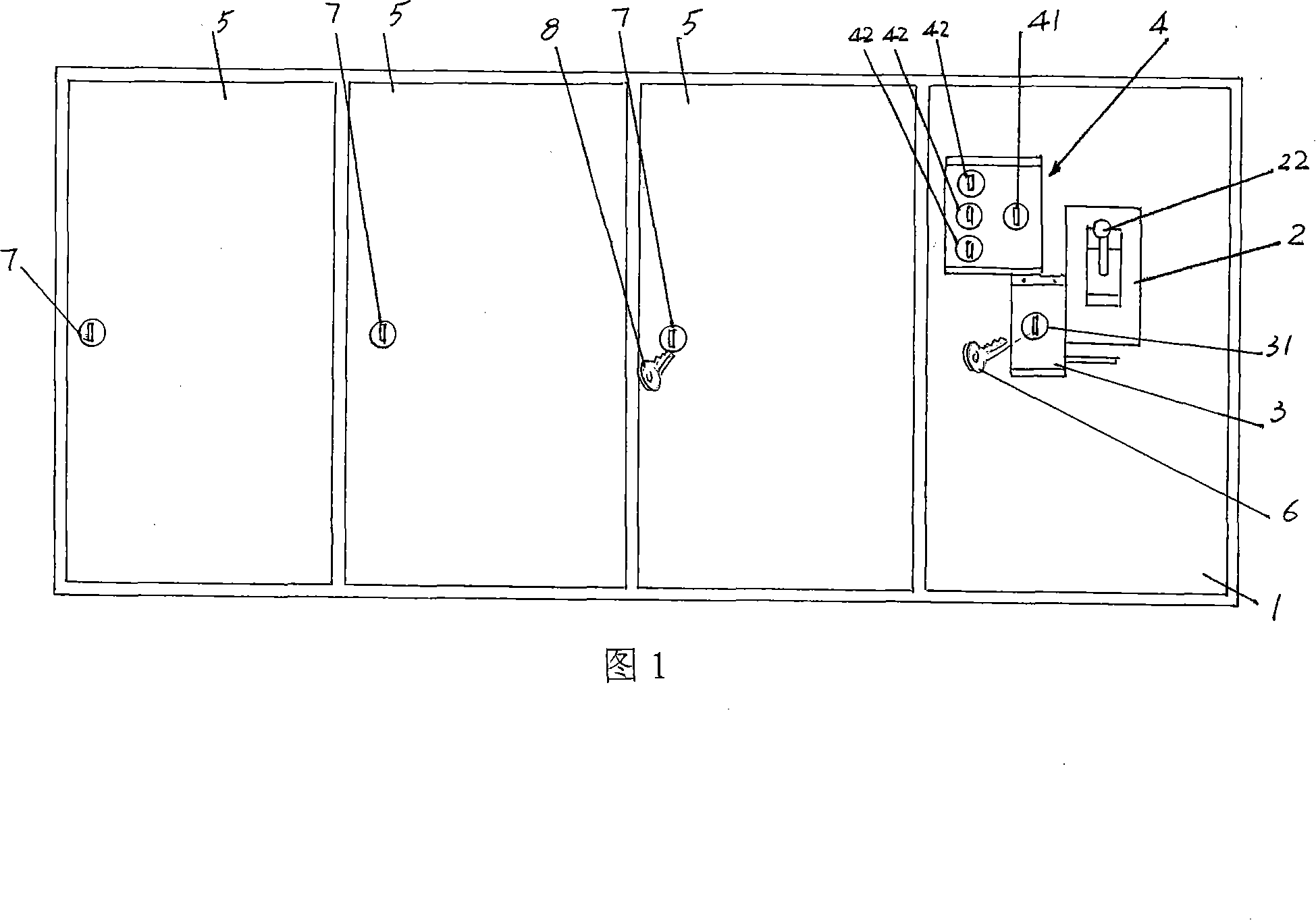 Mechanical caging device for on-off switch and interlocking mechanism for control cabinet door of high-voltage electric main control cabinet